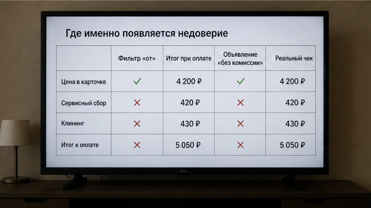 Недоверие появляется на последнем экране оплаты, не в фильтре.