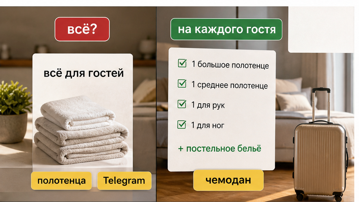 Спор: широкая фраза против конкретного списка полotенец на каждого.
