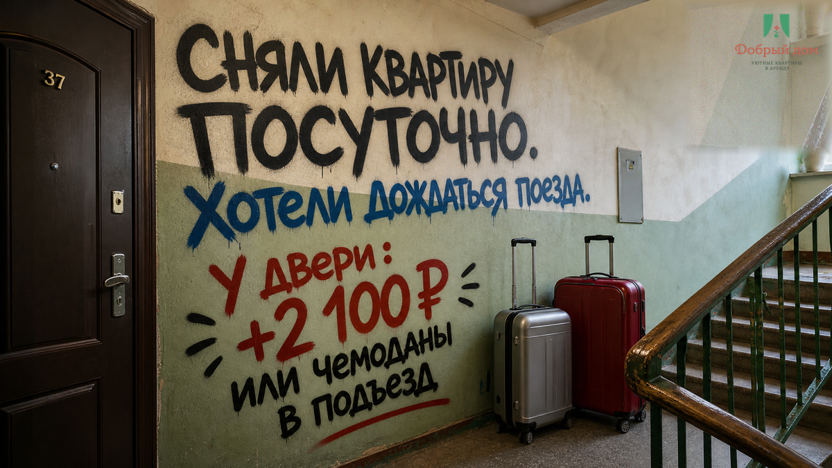 Сняли квартиру посуточно. Хотели дождаться поезда. У двери: +2 100 ₽ или чемоданы в подъезд