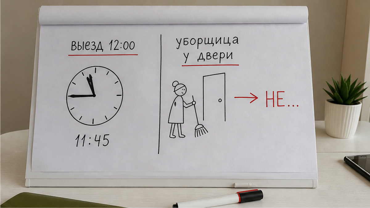 Приход уборщицы в 11:45 не означает, что оплаченный срок до полудня уже закончился — «лишний час» начинается после согласованного выезда.