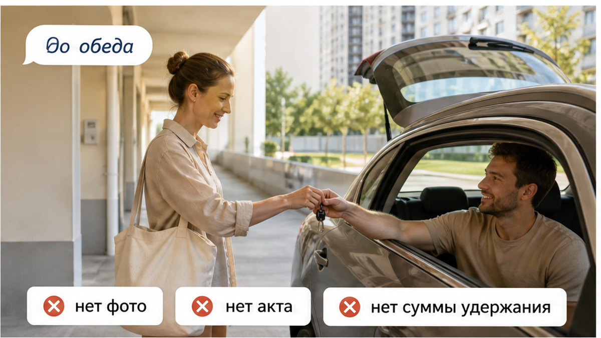 Утро после выезда: ключи переданы, а в переписке всё ещё обещание вернуть залог до обеда.