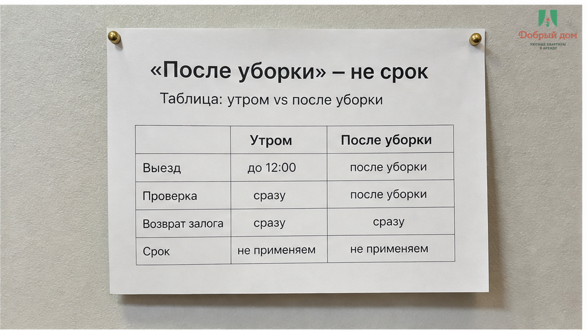 Обещание вернуть залог утром сменилось фразой «после уборки» без конкретного времени.