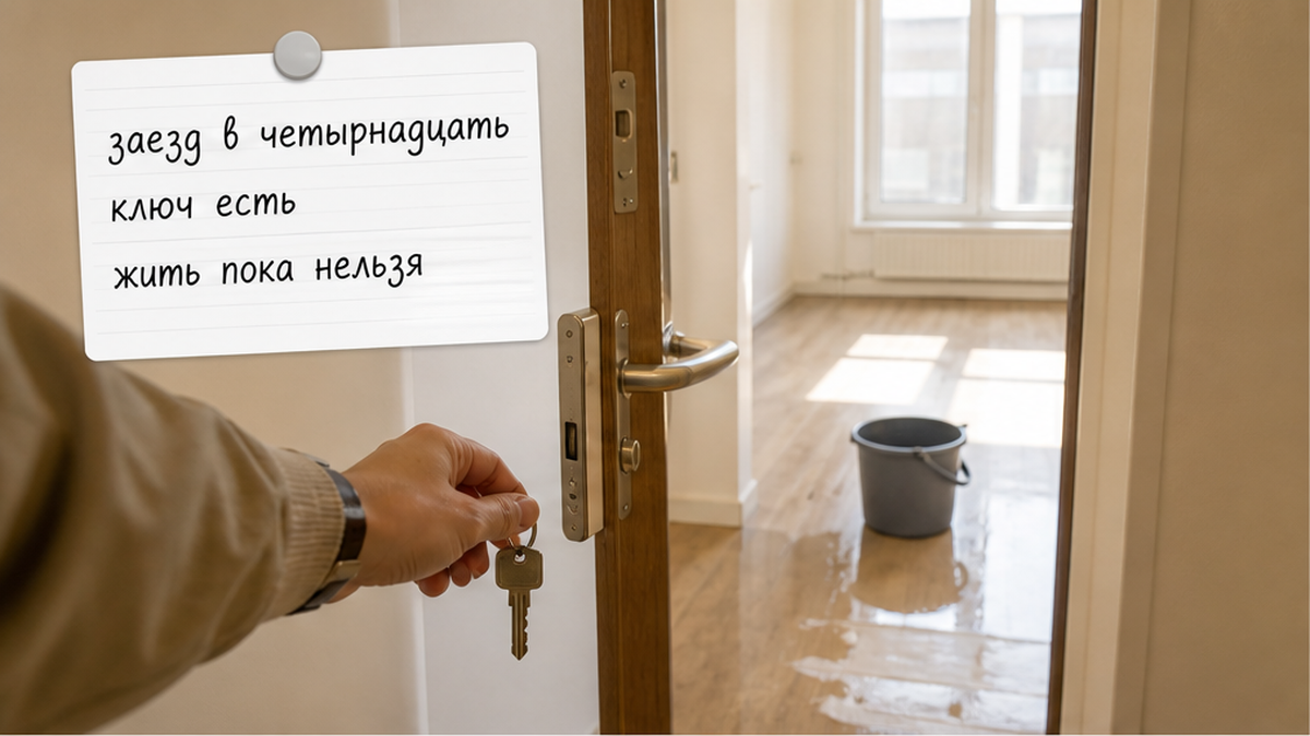 Ключ передан и дверь открыта, но квартира ещё не готова к жизни — уборка не закончена.