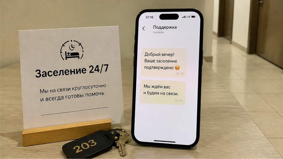 Хронология: обещание круглосуточного заселения и ночной доплаты в чате