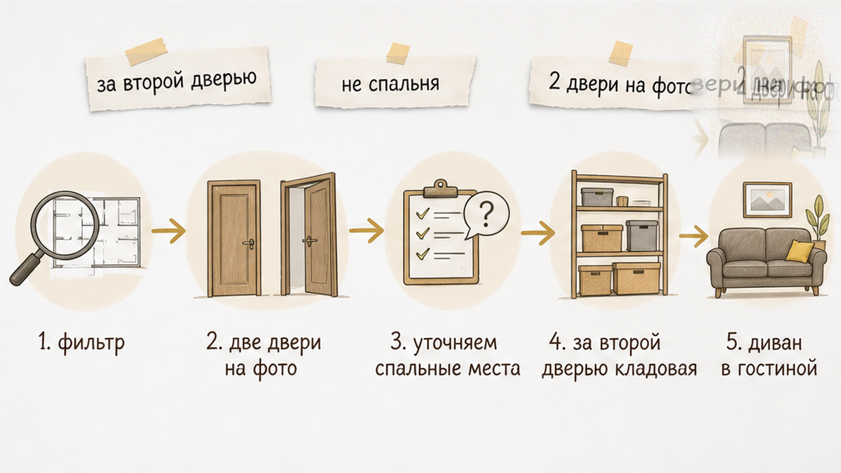 Схема: почему фильтр «2-комн» не гарантирует две спальни — вторая дверь может быть кладовой