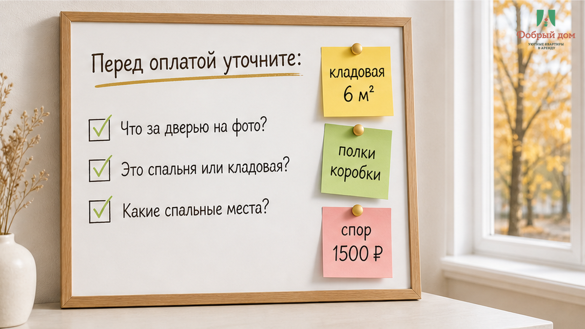 Чек-лист вопросов до оплаты: сдаётся ли вторая комната, фото спальных мест, ширина дивана
